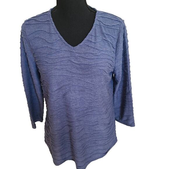 Chicos Womens Tops Quarter Sleeve Blouse V Neckline Relaxed Textured Blue Sz 0 - Picture 1 of 10